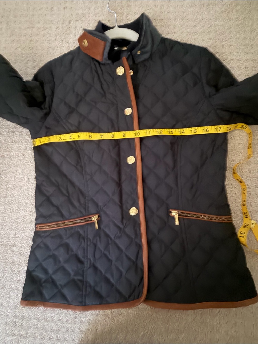 Brooks Brothers Navy Quilted Jacket with Brown Trim- Like New! - Picture 4 of 4